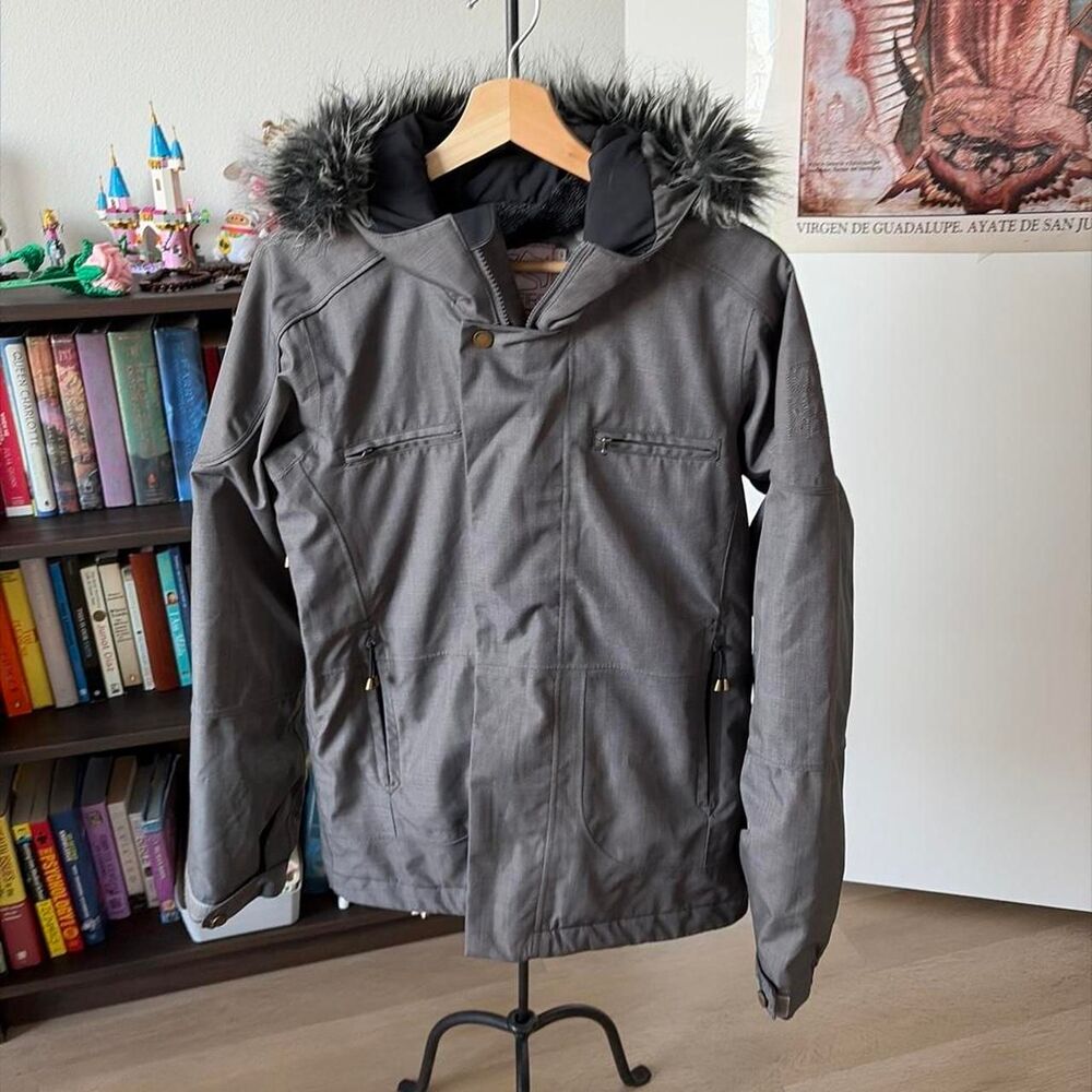 Bonfire Dry Level 3 Waterproof Ski Snow Jacket Gray Faux Fur Hood Size SP